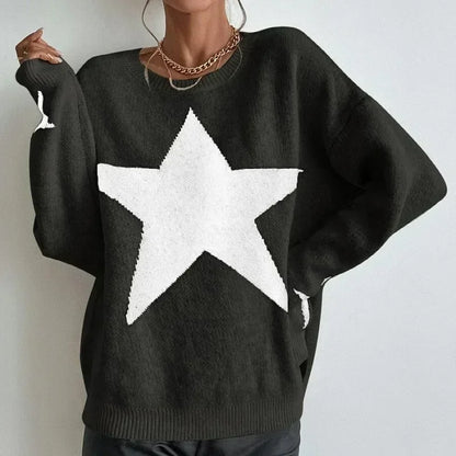 Knitted Loose Casual O-neck Star Thick Elegant Winter Sweater