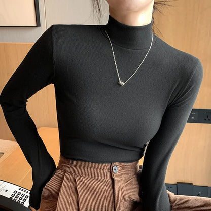 2024 New Knitted Half-Pullovers Women Bottom Shirts Jumper Elegant Korean Sweater