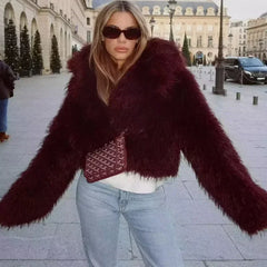 Wine Red Cropped Faux Fur Coat Claret / Xs Coats-241208