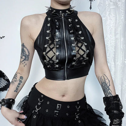 Out Gothic Y2k Sexy Hollowed Crop Top Bandage Lace Up