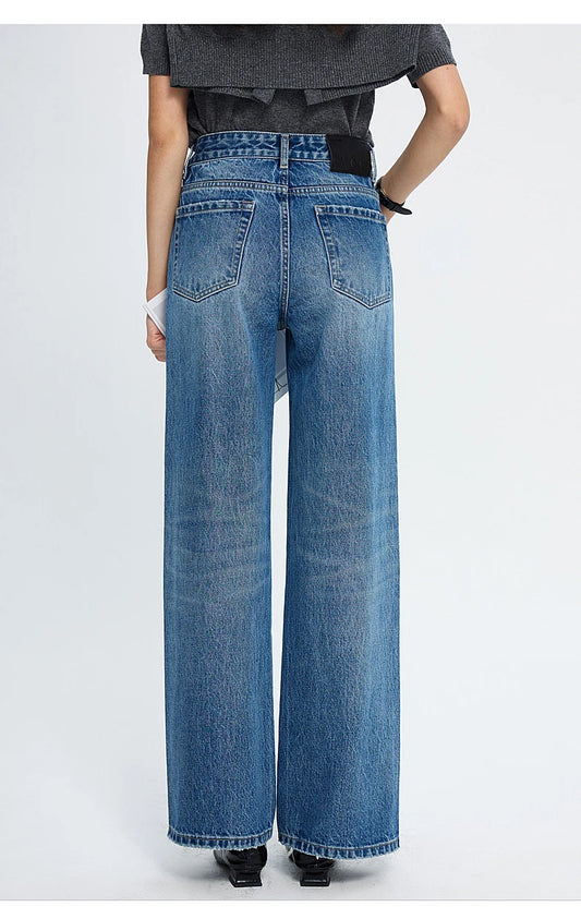 Amy Fashion - 2024 Spring New High-waisted Loose Slimming Wide-leg Denim Versatile Floor-length Jean