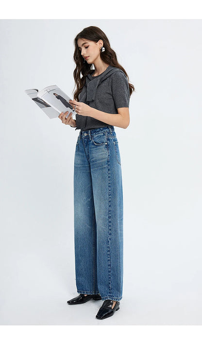 Amy Fashion - 2024 Spring New High-waisted Loose Slimming Wide-leg Denim Versatile Floor-length Jean