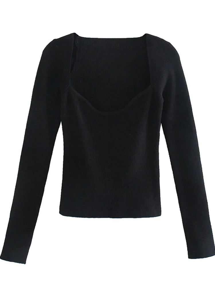 New Knitting Heart-Neck Casual Slim-Fit Tight Long-Arm Sweater