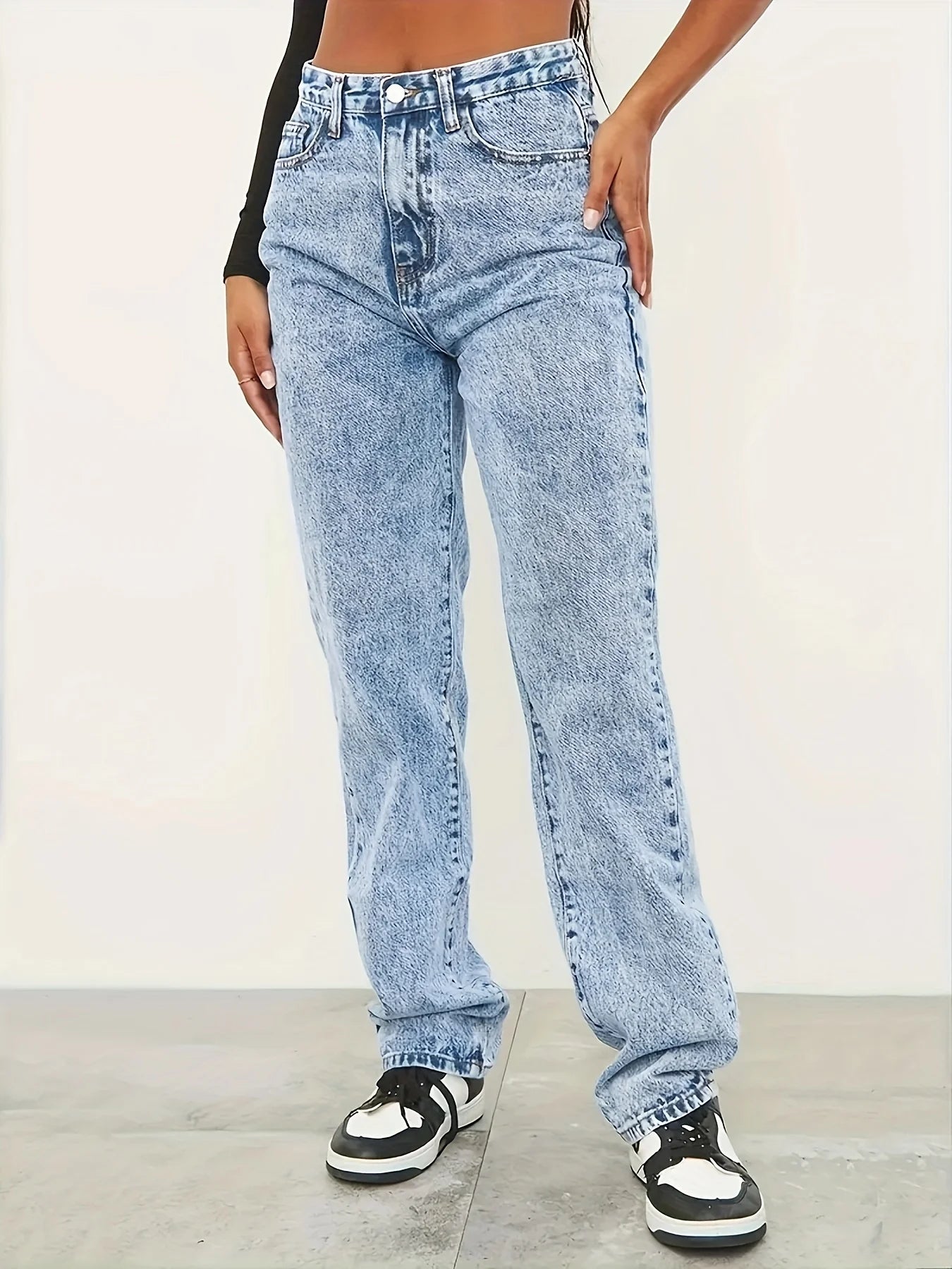 European American Simple Style Straight Loose Casual All-Match Denim Jean