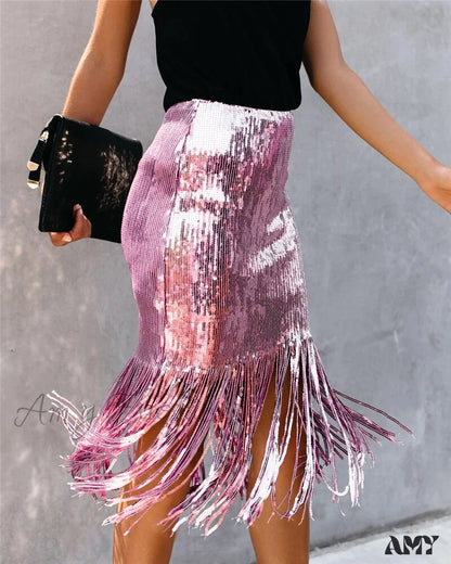 2024 Sequin Tassel Tight Midi Skirt Skirts