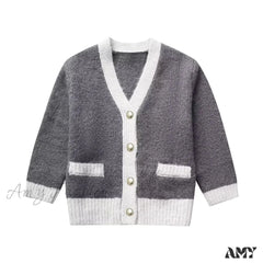 2024 Spring Grey White Patchwork Knitted Women Cardigan Jacket Half Sleeve Slim Buttons Cozy