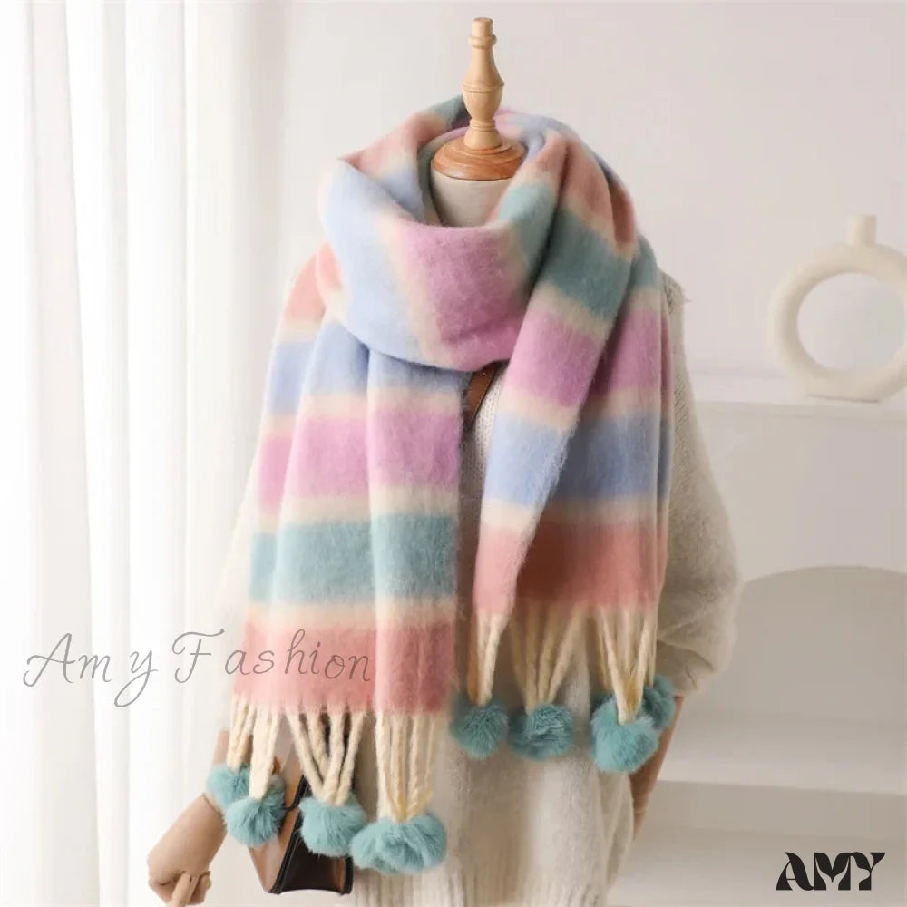 2024 Winter Multicolor Cashmere Loop Yarn Pashmina Scarf Pink