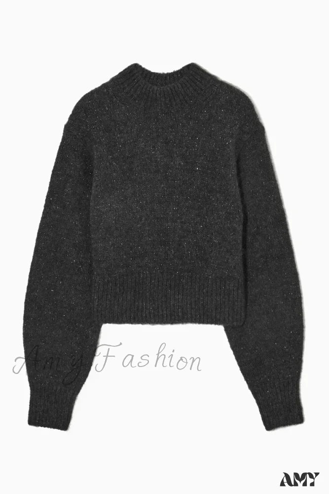 2024 Winter New Style Short Wool Blend Soft Daily Commuter Stylish Sweater Black / S