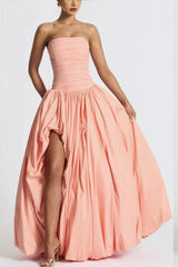 Yellow Strapless Tie Asymmetrical Babydoll Party Dress