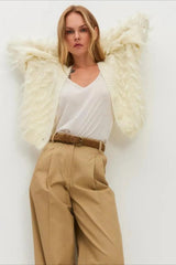 V Neck Fringe Short Loose Slouchy Knit Cardigan