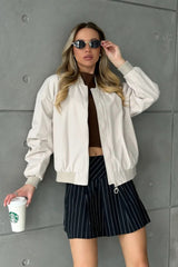 Loose Zip-up Bomber Cotton Jacket