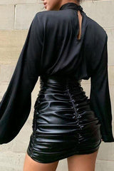 high collar loose navel lantern sleeve top