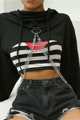 Short Chain Panel Loose Hoodie