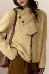 Color Block Cowl Neck Loose Knit Cardigan