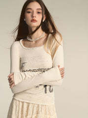 Print Square Neck Pure Desire Lace Base Top