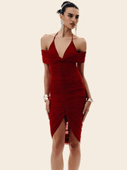 Mesh Sheer Halter Knee-Length Mini Dress