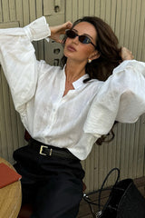 Stand-Collar Loose Long-Sleeve Shirt Blouse