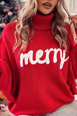 Festive High Neck Loose Batwing Knit Sweater