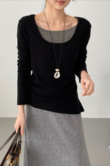 Chic Fleece Fake Two-Piece Split Hem Slim Base Layer