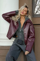 Retro Moto Burgundy Matte Leather Jacket