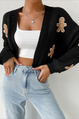 Gingerbread Man Cropped Knit Christmas Cardigan