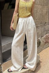 Breathable White Linen Draped Relaxed Pants