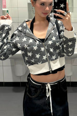Retro Star Print Short Hoodie