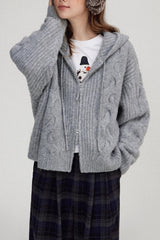 Retro Cable Knit Hooded Soft Wool Cardigan