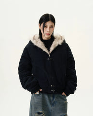 Fur-Trimmed Hooded Bomber Jacket