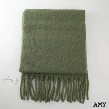 28-Color Long Muffler Soft Thick Mohair Warm Scarf Amry Green / L227Cm W43Cm