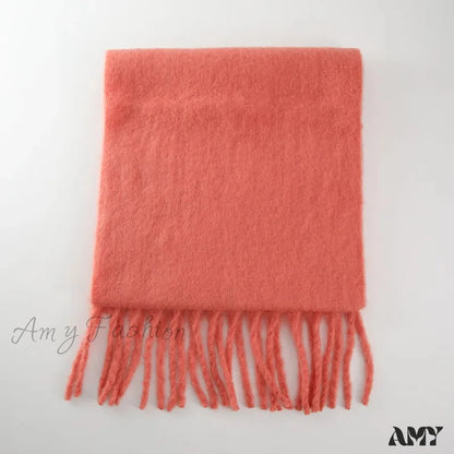 28-Color Long Muffler Soft Thick Mohair Warm Scarf Begonia Red / L227Cm W43Cm