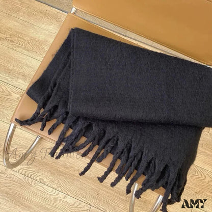 28-Color Long Muffler Soft Thick Mohair Warm Scarf Black / L227Cm W43Cm