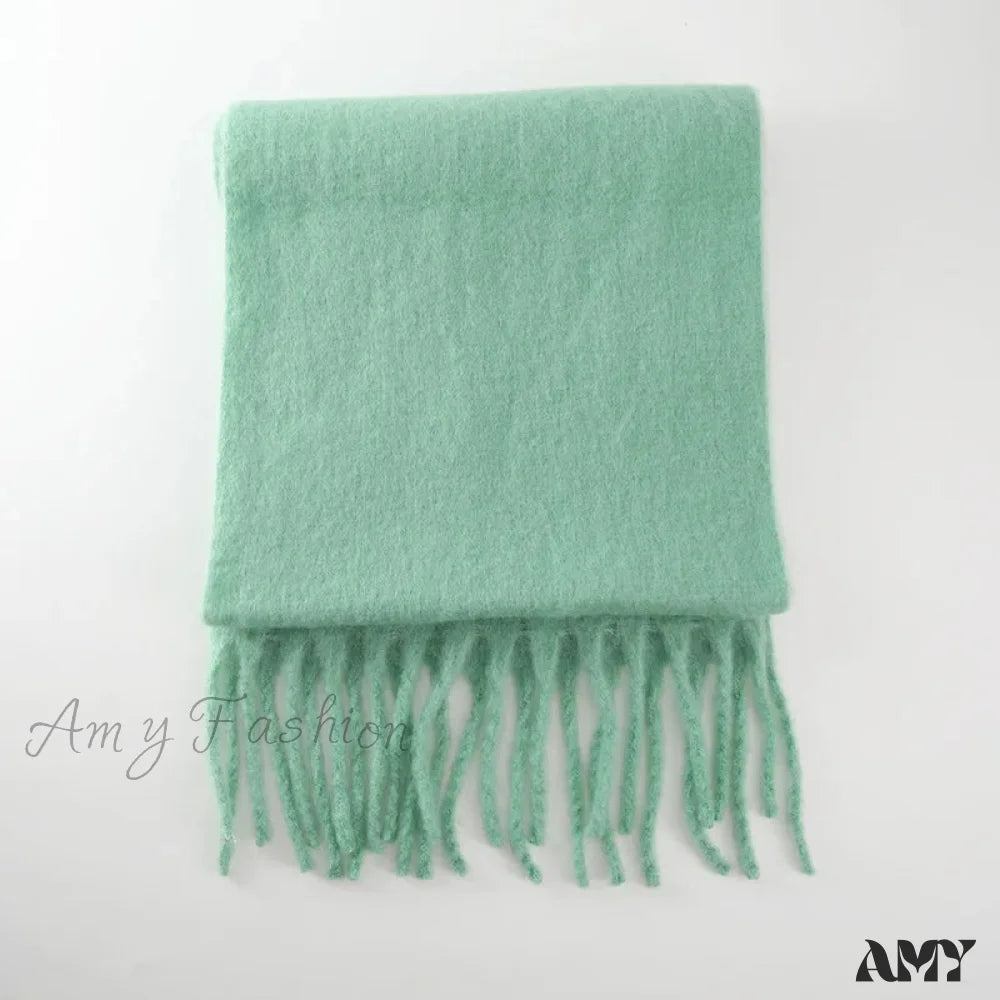 28-Color Long Muffler Soft Thick Mohair Warm Scarf Feldspar Green / L227Cm W43Cm