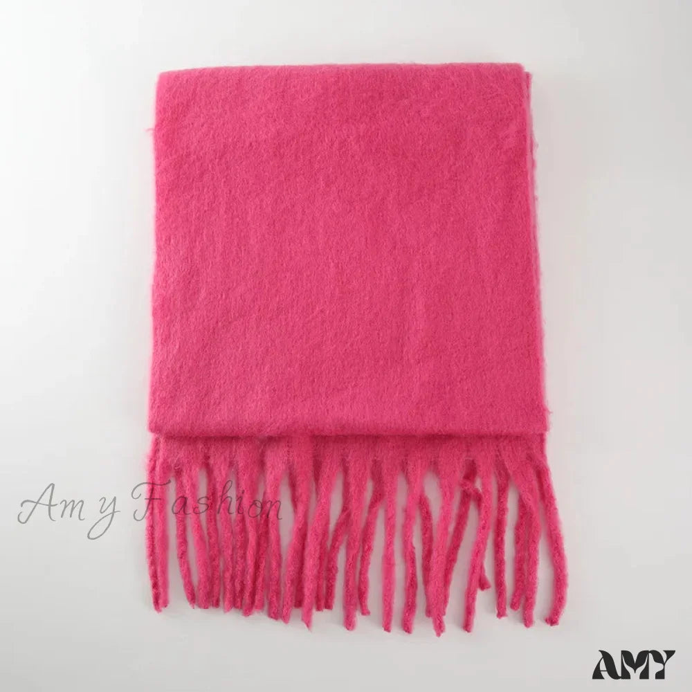 28-Color Long Muffler Soft Thick Mohair Warm Scarf Flame Pink / L227Cm W43Cm