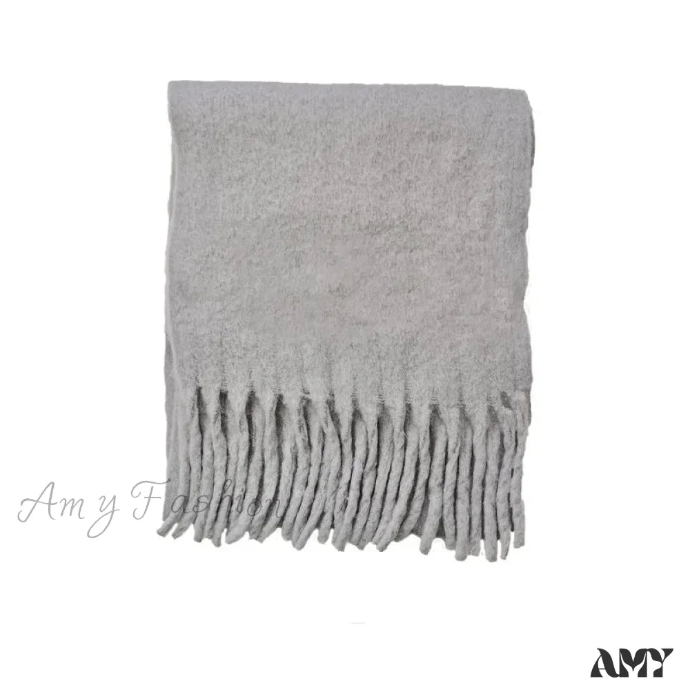 28-Color Long Muffler Soft Thick Mohair Warm Scarf Light Grey / L227Cm W43Cm