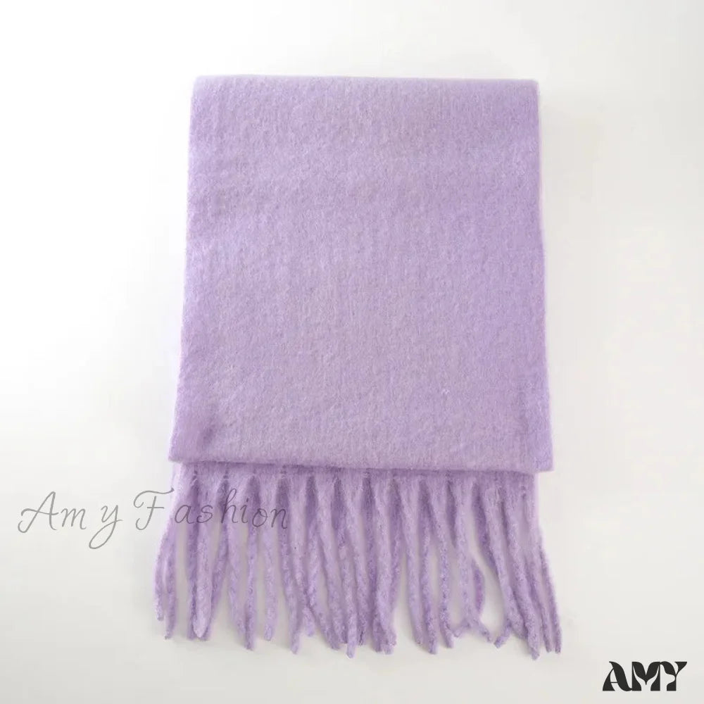 28-Color Long Muffler Soft Thick Mohair Warm Scarf Purple / L227Cm W43Cm