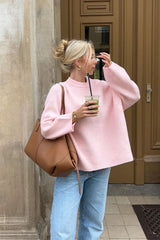 Pink Sweet Crew Neck Slouchy Pullover Sweater