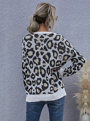 V-neck Leopard Print Knit Sweater