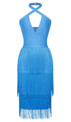Tassel Halter BANage Midi Dress in PURE Blue