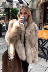 Faux Fox Fur Stand Collar Short Fluffy Warm Coat