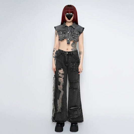 Patchwork Flare Tassel Halloween Pants