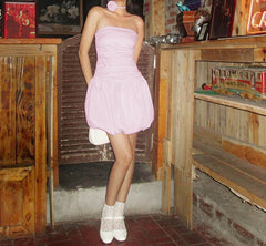 Strapless Bubble Ruched Short Mini Dress