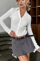 White V-Neck Collared Cropped Slim Blouse