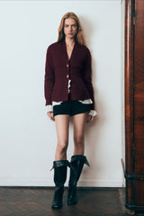 V Neck Long Sleeve Metal Button Split Hem Cardigan