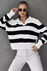 Striped Color Block Polo Sweater