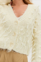 V Neck Fringe Short Loose Slouchy Knit Cardigan