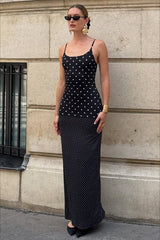 Retro Polka Dot Long Body Hugging Slip Dress