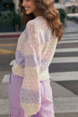 Contrast Color V Neck Long Sleeve Loose Cardigan