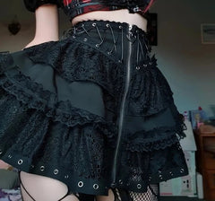 Black Lace A-line Mini Skirt