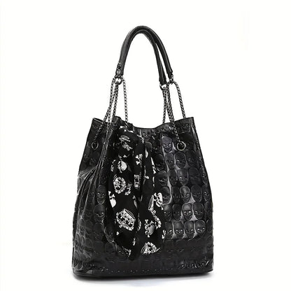 Trendy Tote Gothic Crossbody Scarf Decor Print Shoulder Bag Skull Punk